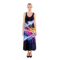 Colorful Neon Light Rays, Rainbow Colors Graphic Art Sleeveless Maxi Dress by picsaspassion