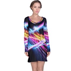 Colorful Neon Light Rays, Rainbow Colors Graphic Art Long Sleeve Nightdress by picsaspassion