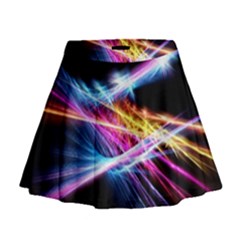 Colorful Neon Light Rays, Rainbow Colors Graphic Art Mini Flare Skirt by picsaspassion