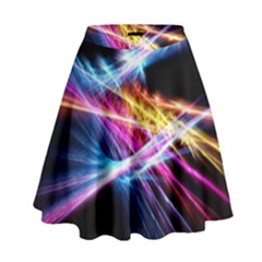 Colorful Neon Light Rays, Rainbow Colors Graphic Art High Waist Skirt by picsaspassion