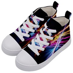 Colorful Neon Light Rays, Rainbow Colors Graphic Art Kids  Mid-top Canvas Sneakers by picsaspassion