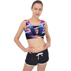 Colorful Neon Light Rays, Rainbow Colors Graphic Art V-back Sports Bra by picsaspassion