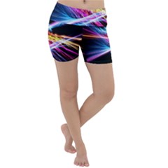 Colorful Neon Light Rays, Rainbow Colors Graphic Art Lightweight Velour Yoga Shorts