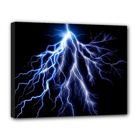 Blue Lightning At Night, Modern Graphic Art  Canvas 14  X 11  (stretched) by picsaspassion