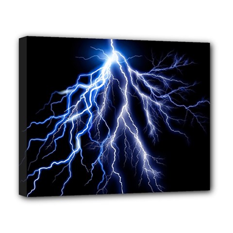 Blue Lightning At Night, Modern Graphic Art  Deluxe Canvas 20  X 16  (stretched) by picsaspassion