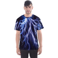 Blue Lightning At Night, Modern Graphic Art  Men s Sport Mesh Tee