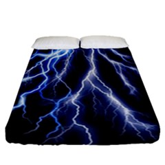 Blue Lightning At Night, Modern Graphic Art  Fitted Sheet (queen Size) by picsaspassion