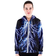 Blue Lightning At Night, Modern Graphic Art  Women s Zipper Hoodie by picsaspassion