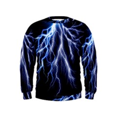 Blue Lightning At Night, Modern Graphic Art  Kids  Sweatshirt by picsaspassion