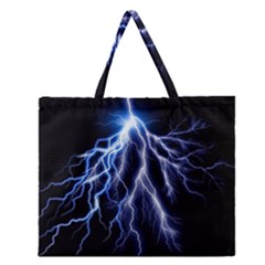 Blue Lightning At Night, Modern Graphic Art  Zipper Large Tote Bag by picsaspassion