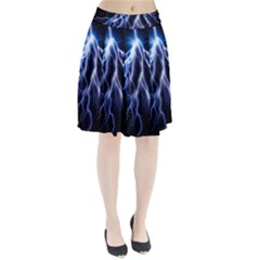 Blue Lightning At Night, Modern Graphic Art  Pleated Skirt by picsaspassion