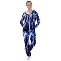 Blue Lightning At Night, Modern Graphic Art  Women s Tracksuit by picsaspassion