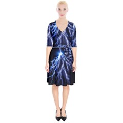 Blue Lightning At Night, Modern Graphic Art  Wrap Up Cocktail Dress by picsaspassion