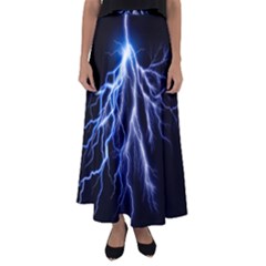 Blue Lightning At Night, Modern Graphic Art  Flared Maxi Skirt by picsaspassion