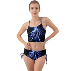 Blue Lightning At Night, Modern Graphic Art  Mini Tank Bikini Set by picsaspassion