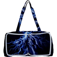 Blue Lightning At Night, Modern Graphic Art  Multi Function Bag by picsaspassion