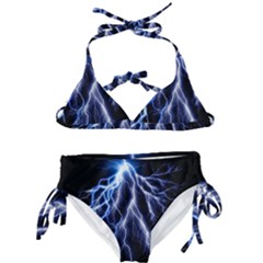 Blue Lightning At Night, Modern Graphic Art  Kids  Classic Bikini Set