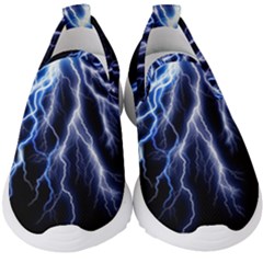 Blue Lightning At Night, Modern Graphic Art  Kids  Slip On Sneakers