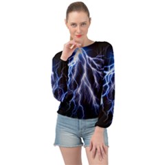 Blue Lightning At Night, Modern Graphic Art  Banded Bottom Chiffon Top by picsaspassion