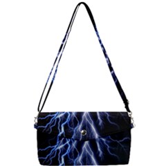 Blue Lightning At Night, Modern Graphic Art  Removable Strap Clutch Bag by picsaspassion
