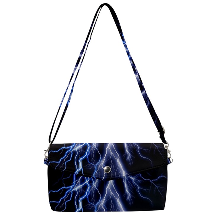 Blue Lightning at night, modern graphic art  Removable Strap Clutch Bag