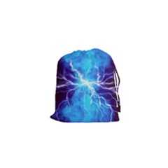 Blue Lightning Thunder At Night, Graphic Art 3 Drawstring Pouch (xs) by picsaspassion
