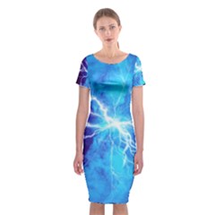 Blue Lightning Thunder At Night, Graphic Art 3 Classic Short Sleeve Midi Dress by picsaspassion