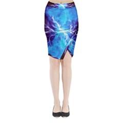 Blue Lightning Thunder At Night, Graphic Art 3 Midi Wrap Pencil Skirt by picsaspassion