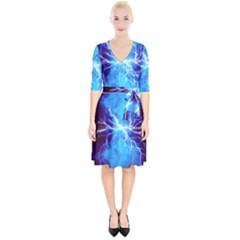 Blue Lightning Thunder At Night, Graphic Art 3 Wrap Up Cocktail Dress by picsaspassion