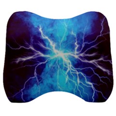 Blue Lightning Thunder At Night, Graphic Art 3 Velour Head Support Cushion by picsaspassion