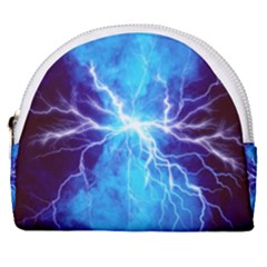 Blue Lightning Thunder At Night, Graphic Art 3 Horseshoe Style Canvas Pouch by picsaspassion