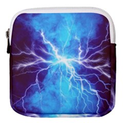 Blue Lightning Thunder At Night, Graphic Art 3 Mini Square Pouch by picsaspassion