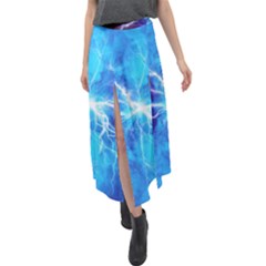 Blue Lightning Thunder At Night, Graphic Art 3 Velour Split Maxi Skirt