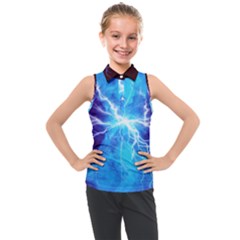 Blue Lightning Thunder At Night, Graphic Art 3 Kids  Sleeveless Polo Tee