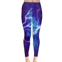 Blue Thunder Lightning At Night, Graphic Art Leggings  by picsaspassion