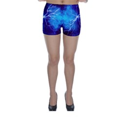 Blue Thunder Lightning At Night, Graphic Art Skinny Shorts by picsaspassion