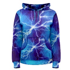 Blue Thunder Lightning At Night, Graphic Art Women s Pullover Hoodie by picsaspassion