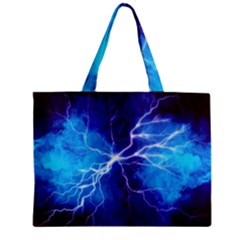 Blue Thunder Lightning At Night, Graphic Art Zipper Mini Tote Bag