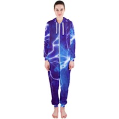 Blue Thunder Lightning At Night, Graphic Art Hooded Jumpsuit (ladies)  by picsaspassion