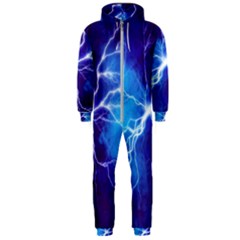 Blue Thunder Lightning At Night, Graphic Art Hooded Jumpsuit (men)  by picsaspassion