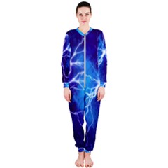 Blue Thunder Lightning At Night, Graphic Art Onepiece Jumpsuit (ladies) 