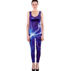 Blue Thunder Lightning At Night, Graphic Art One Piece Catsuit by picsaspassion