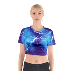 Blue Thunder Lightning At Night, Graphic Art Cotton Crop Top by picsaspassion