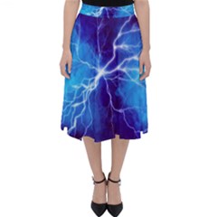 Blue Thunder Lightning At Night, Graphic Art Classic Midi Skirt by picsaspassion