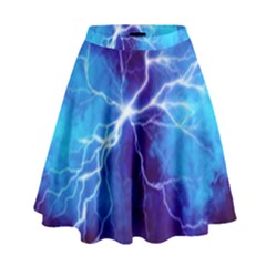 Blue Thunder Lightning At Night, Graphic Art High Waist Skirt by picsaspassion