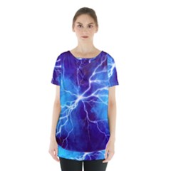 Blue Thunder Lightning At Night, Graphic Art Skirt Hem Sports Top by picsaspassion