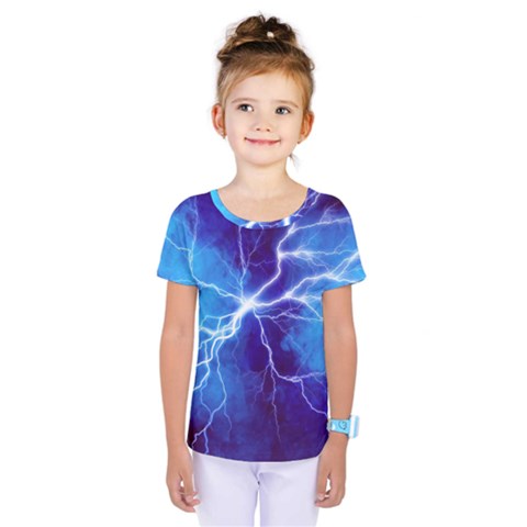 Blue Thunder Lightning At Night, Graphic Art Kids  One Piece Tee by picsaspassion