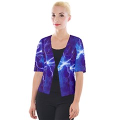 Blue Thunder Lightning At Night, Graphic Art Cropped Button Cardigan by picsaspassion