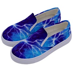 Blue Thunder Lightning At Night, Graphic Art Kids  Canvas Slip Ons by picsaspassion