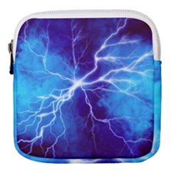 Blue Thunder Lightning At Night, Graphic Art Mini Square Pouch by picsaspassion